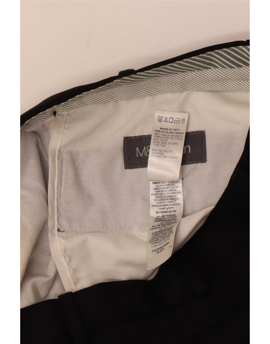 Calça masculina de terno reto Marks & Spencer W32 L31 poliéster preto