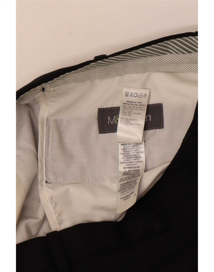 Calça masculina de terno reto Marks & Spencer W32 L31 poliéster preto