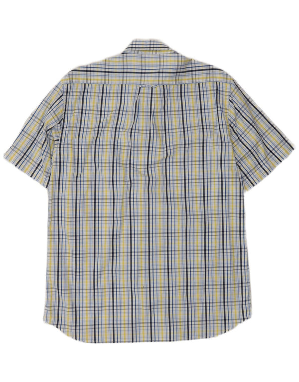Camisa masculina Gant manga curta regular fit algodão xadrez azul médio