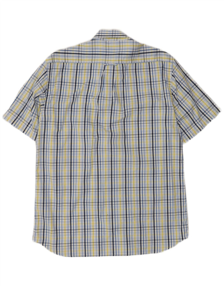 Camisa masculina Gant manga curta regular fit algodão xadrez azul médio