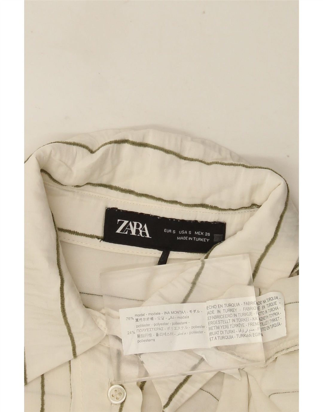 Camisa oversized feminina ZARA Reino Unido 10 pequeno modal listrado branco