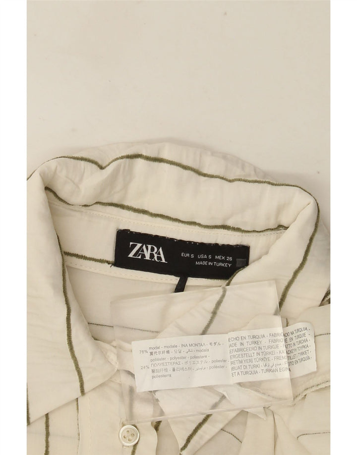 Camisa oversized feminina ZARA Reino Unido 10 pequeno modal listrado branco