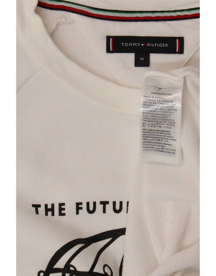 Tommy Hilfiger moletom gráfico masculino jumper médio algodão branco