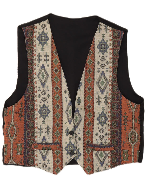 Colete feminino vintage UK 14 médio preto geométrico