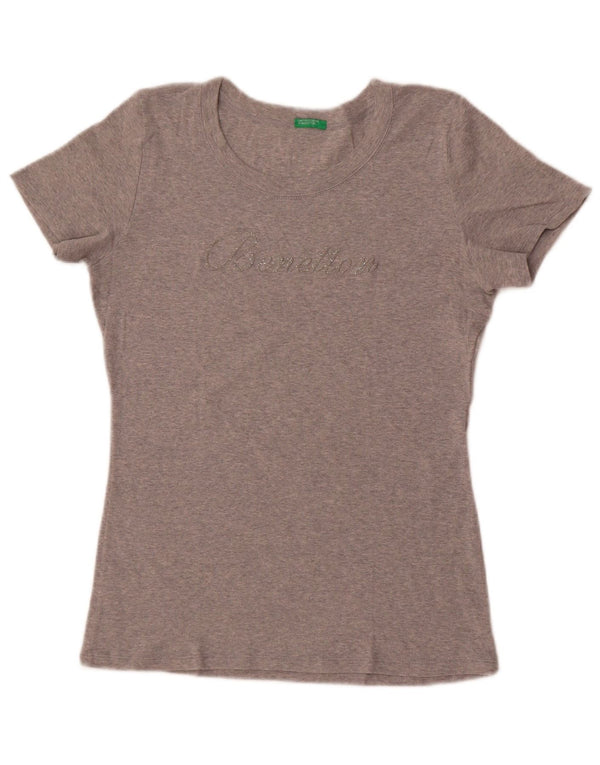 Camiseta feminina gráfica Benetton UK 14 grande cinza manchado