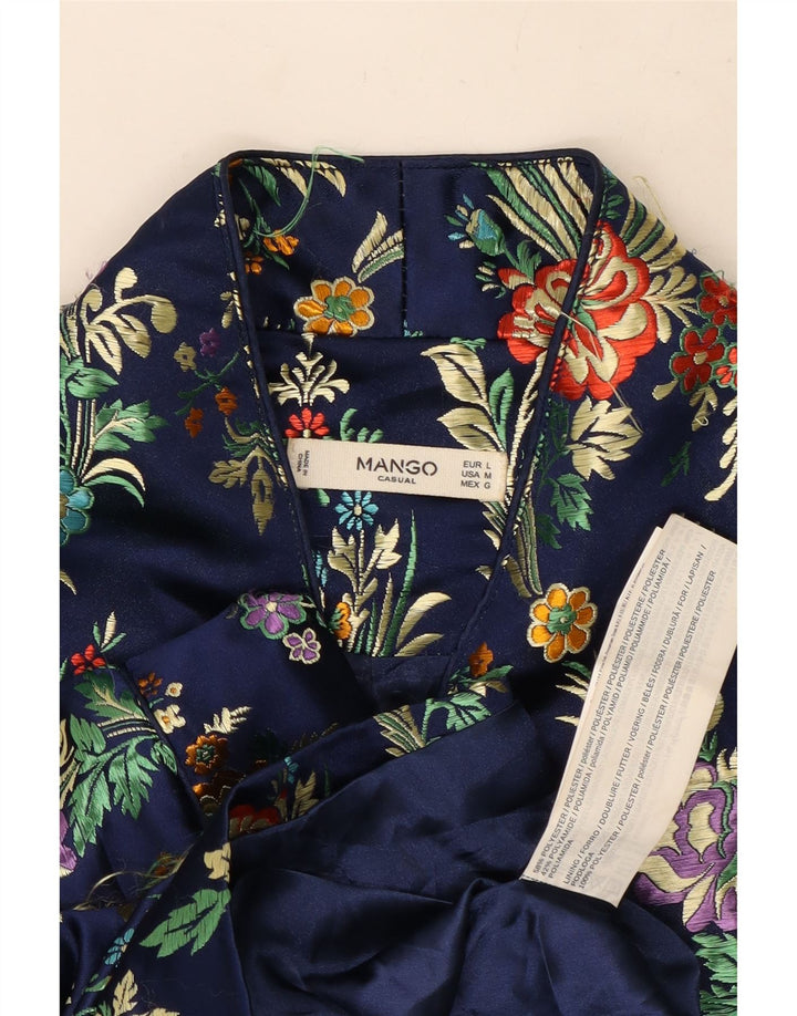 Jaqueta blazer feminina manga com 3 botões, poliéster floral azul grande Reino Unido 16