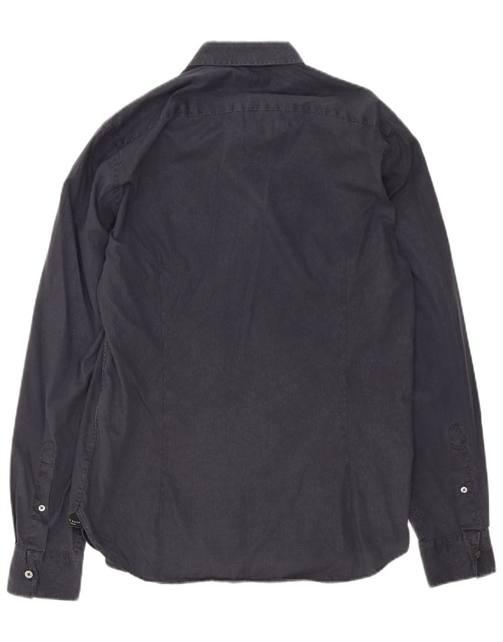 Camisa masculina Ted Baker tamanho 3 algodão listrado cinza médio