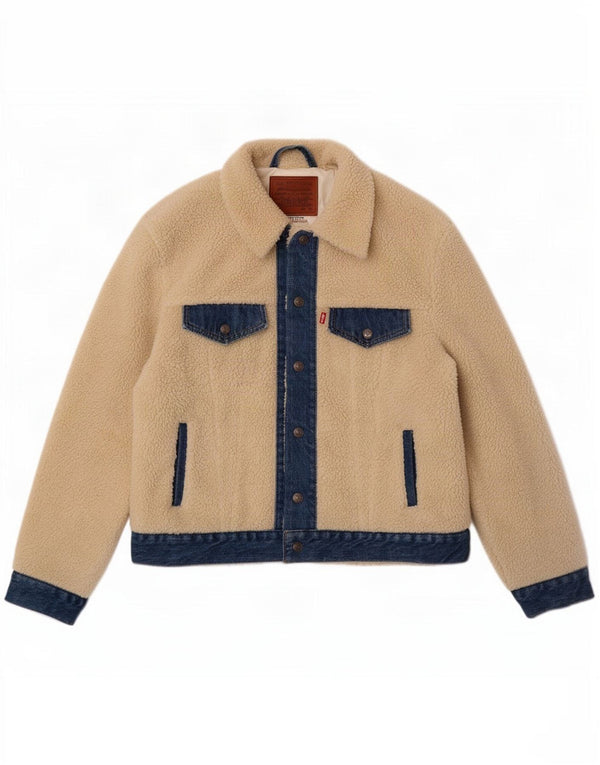 Jaqueta masculina Levi's Teddy Bear Fleece UK 38 Médio Off White Colourblock