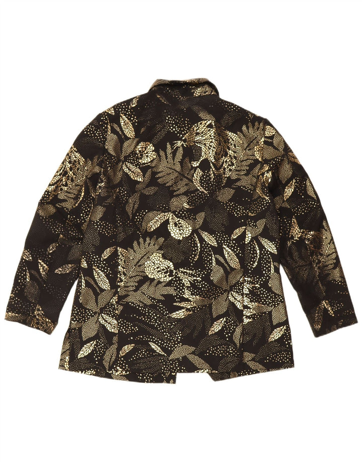 Blusa feminina vintage UK 16 grande floral preta