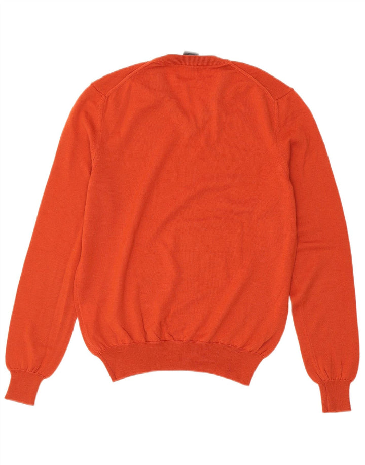 Suéter masculino Calvin Klein com decote em V, pequeno, laranja, lã virgem