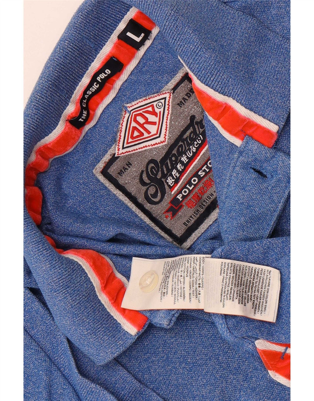 Camisa polo masculina Superdry grande azul algodão clássico