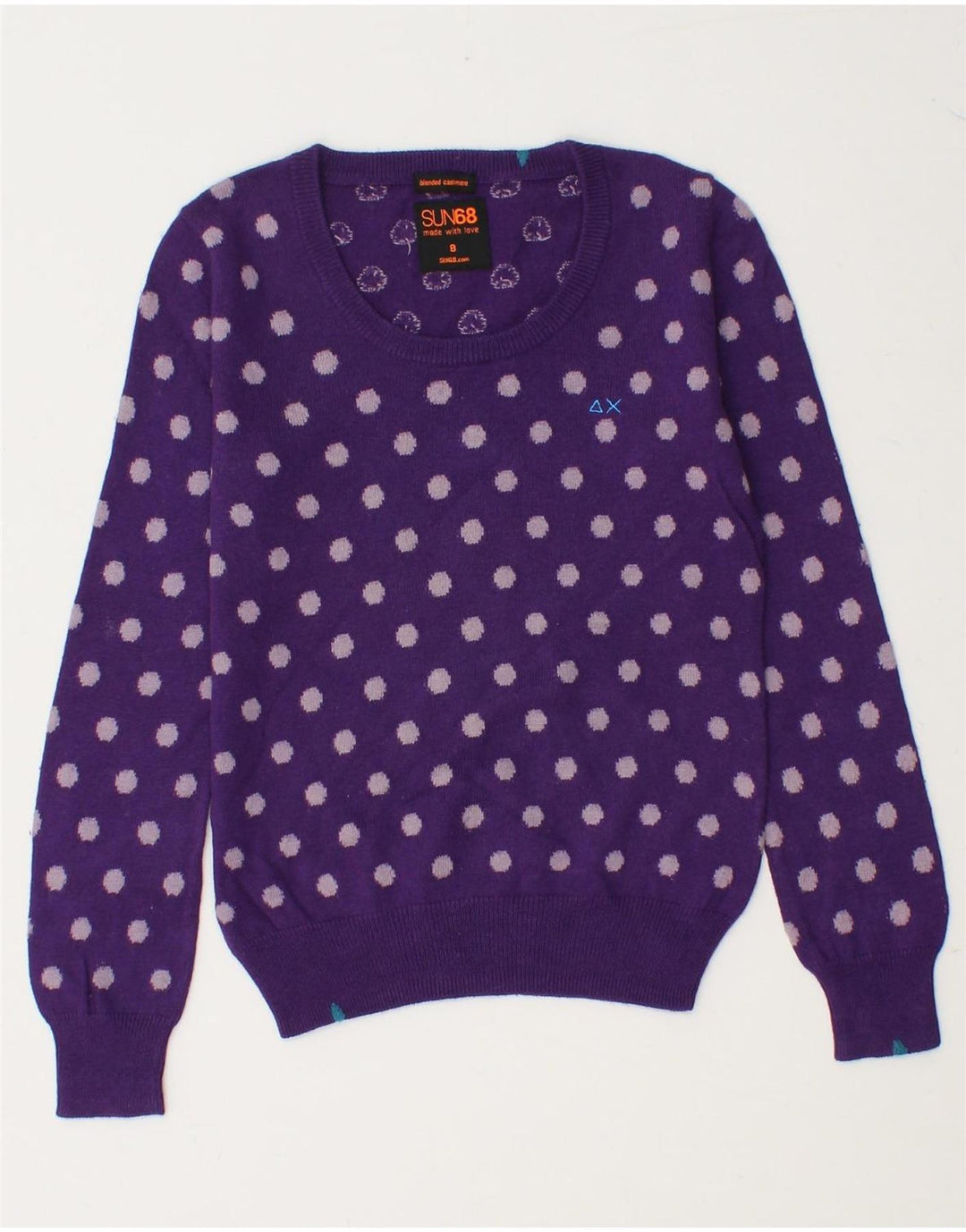 SUN68 Girls Boat Neck Jumper Sweater 7-8 Years Purple Polka Dot Cotton Vintage Sun68 and Second-Hand Sun68 from Messina Hembry 