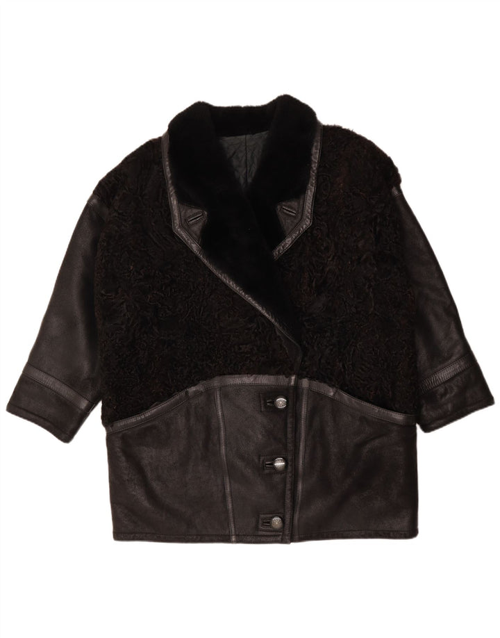 Casaco feminino vintage grande IT 46 grande bloco colorido preto