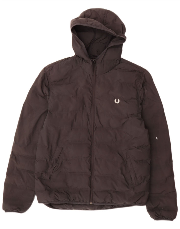 Jaqueta masculina acolchoada com capuz Fred Perry UK 40 grande poliéster preto