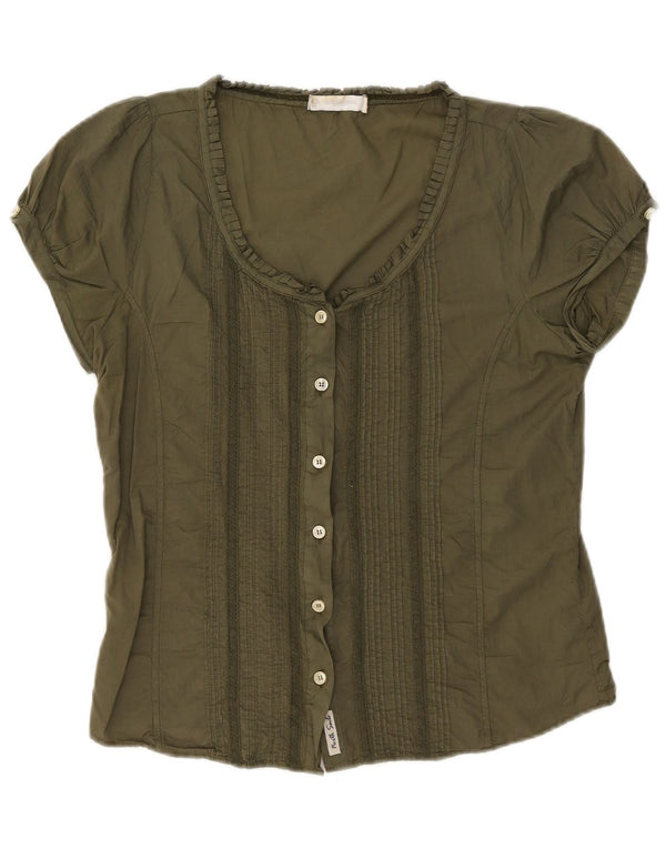 Blusa feminina de manga curta North Sails Reino Unido 14 algodão cáqui médio