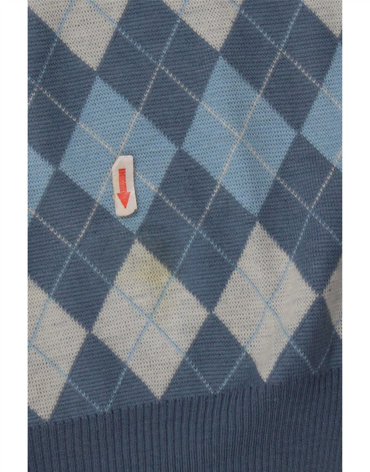 Colete masculino vintage regata azul médio Argyle/lã diamante