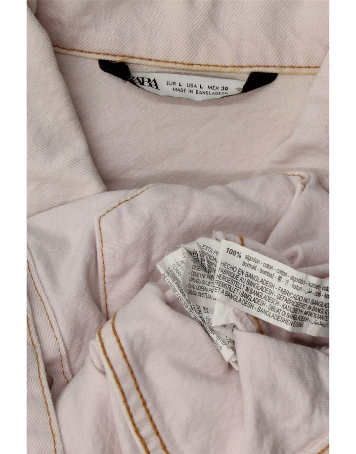 Jaqueta jeans feminina Zara UK 16 grande algodão rosa
