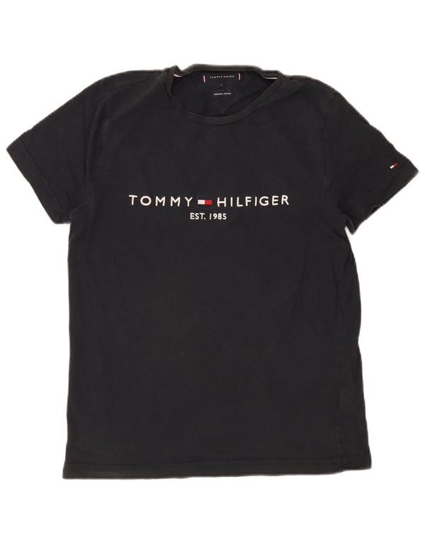 Camiseta masculina Tommy Hilfiger com estampa gráfica pequena de algodão preto