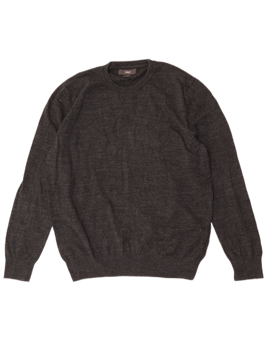 Suéter masculino Marks & Spencer com gola redonda e algodão manchado cinza médio
