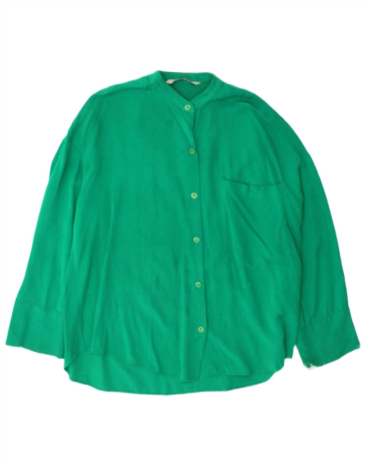 Zara Blusa feminina oversized Reino Unido 10 pequena viscose verde