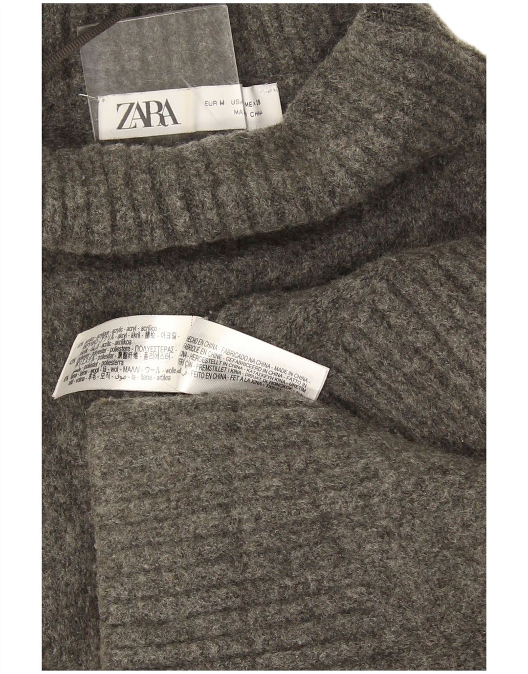 Zara Suéter feminino oversized com gola redonda Reino Unido 14 cinza médio manchado