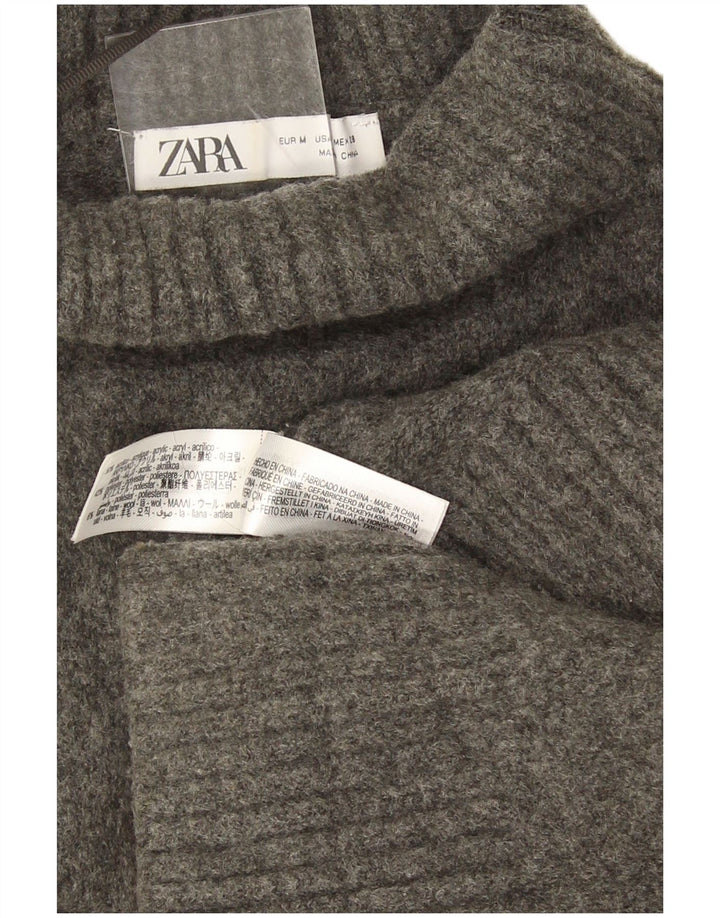 Zara Suéter feminino oversized com gola redonda Reino Unido 14 cinza médio manchado