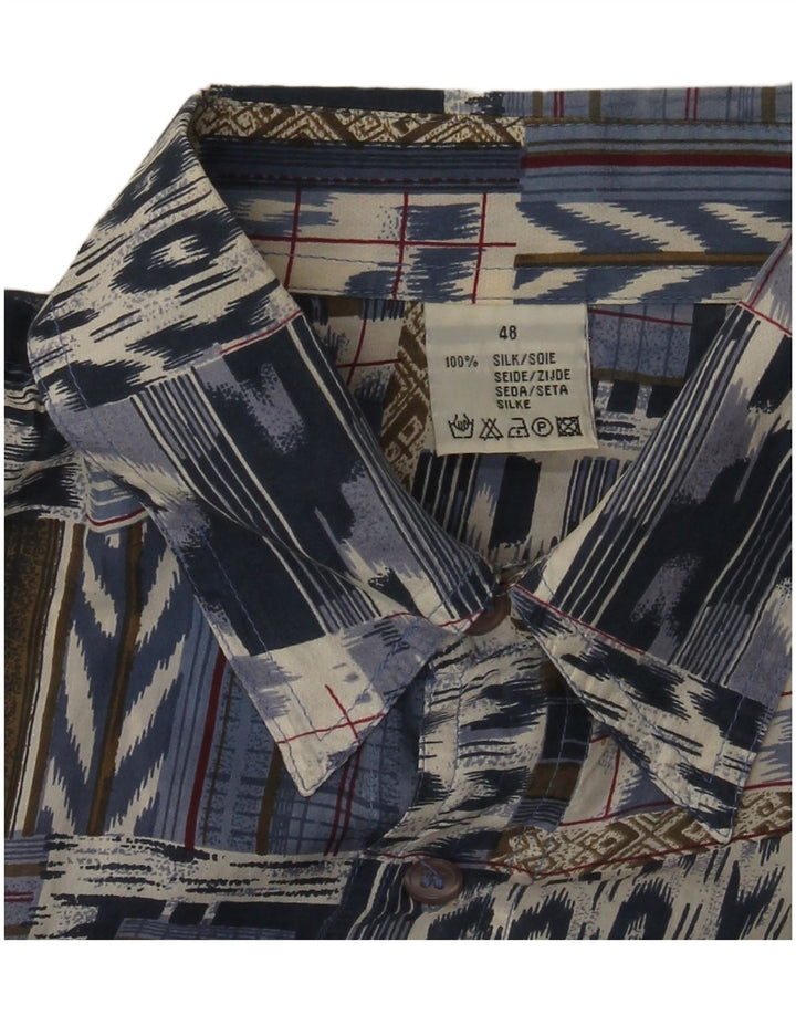 Camisa masculina vintage de manga curta IT 48 seda patchwork azul médio