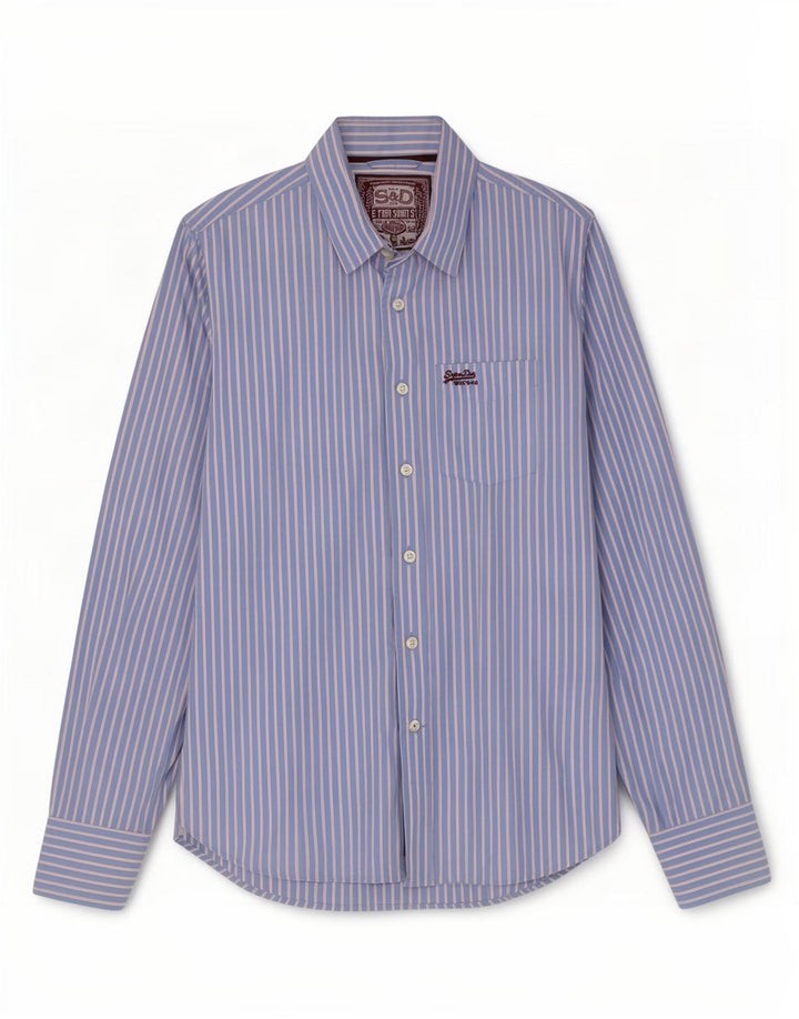 Camisa masculina Superdry de algodão listrado azul grande