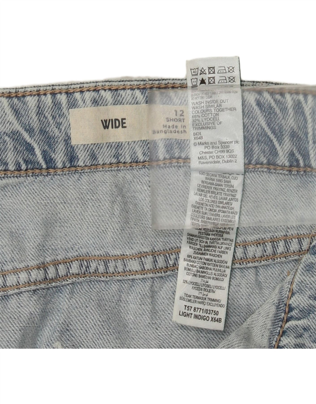 Calça jeans feminina Marks & Spencer Cargo Wide Leg UK 12 Médio W32 L28 Azul