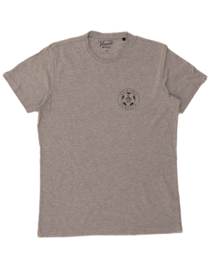 Camiseta gráfica masculina Penguin Top grande algodão manchado cinza