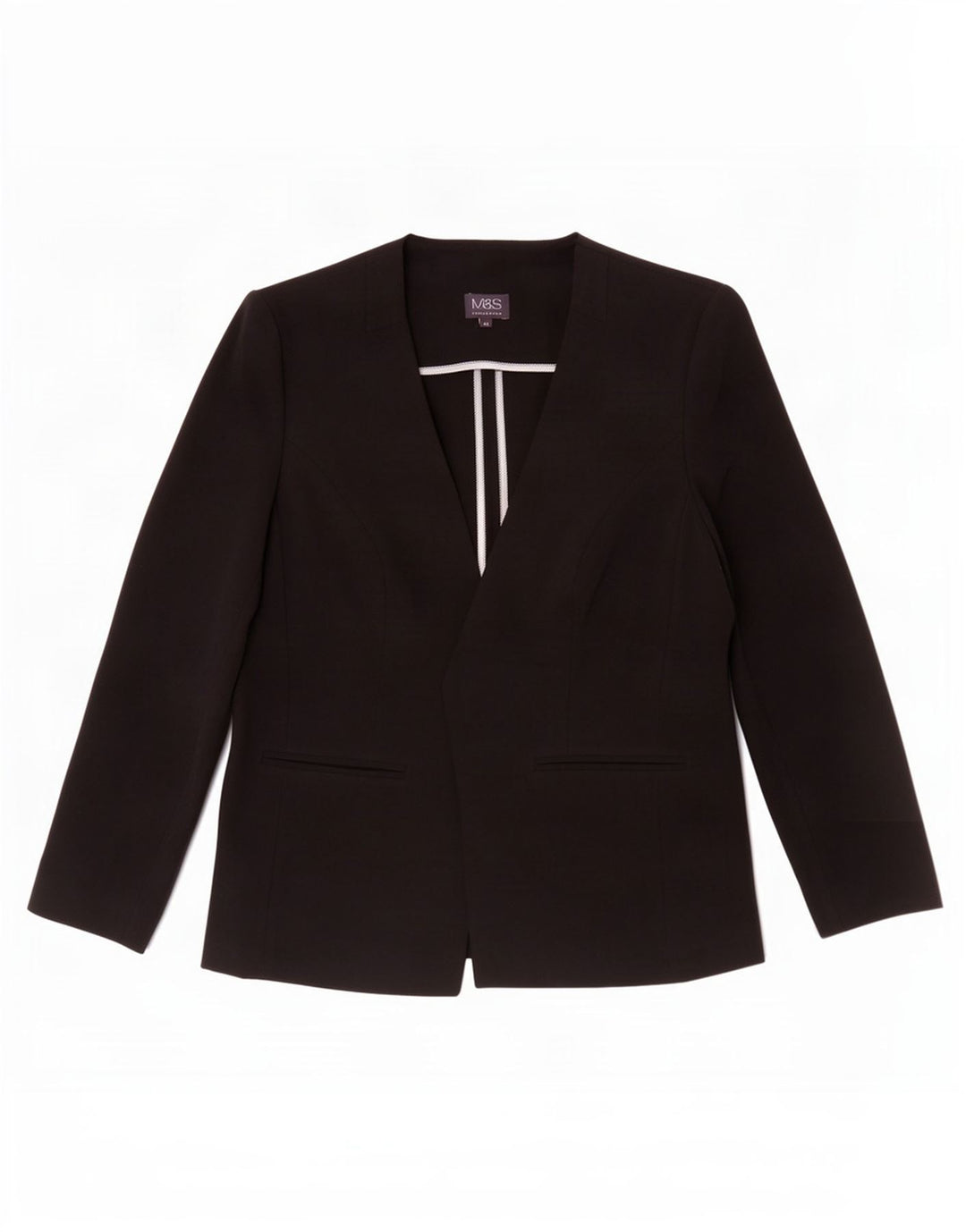 Jaqueta Blazer aberta feminina Marks & Spencer Reino Unido 14 poliéster preto médio