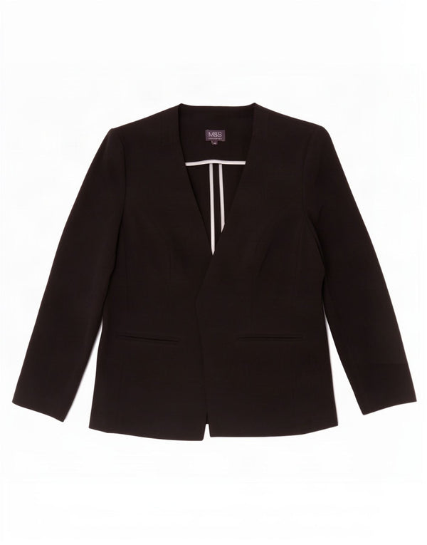 Jaqueta Blazer aberta feminina Marks & Spencer Reino Unido 14 poliéster preto médio