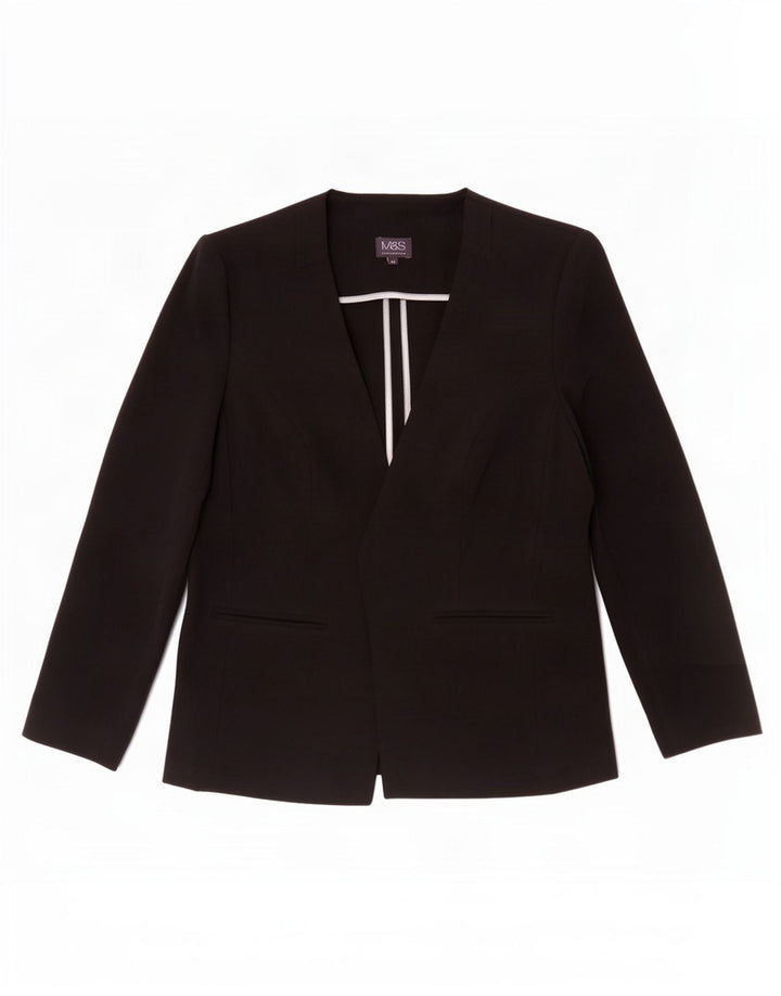 Jaqueta Blazer aberta feminina Marks & Spencer Reino Unido 14 poliéster preto médio