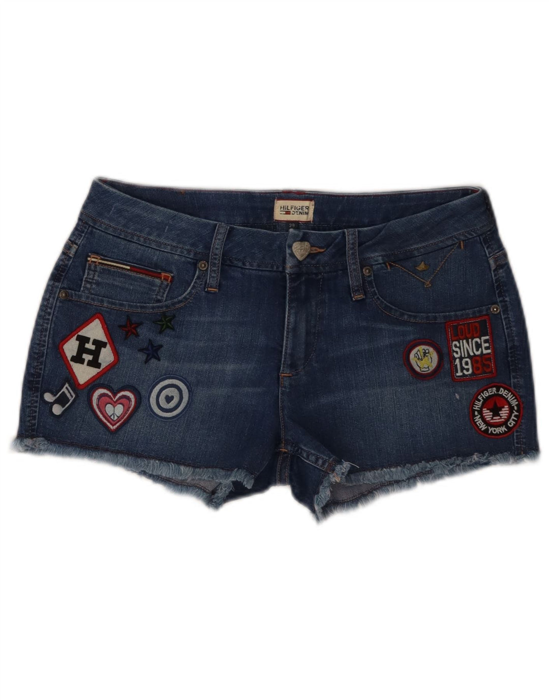 Shorts jeans feminino Tommy Hilfiger gráfico W29 algodão azul médio