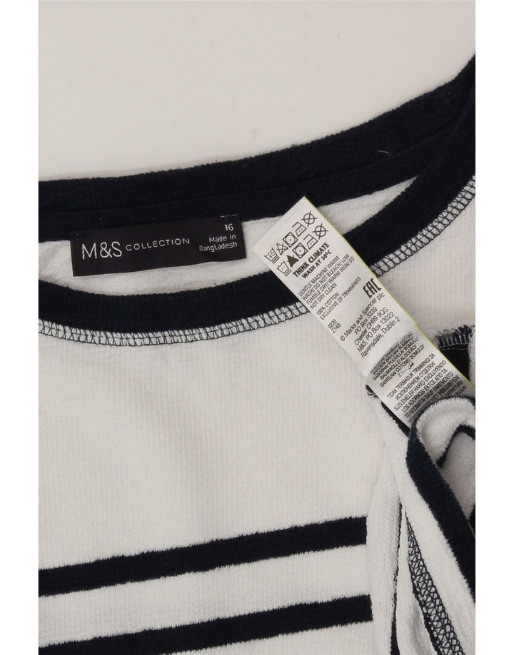 Top feminino Marks & Spencer manga comprida Reino Unido 16 grande algodão listrado branco