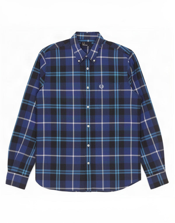 Camisa masculina Fred Perry grande algodão xadrez azul