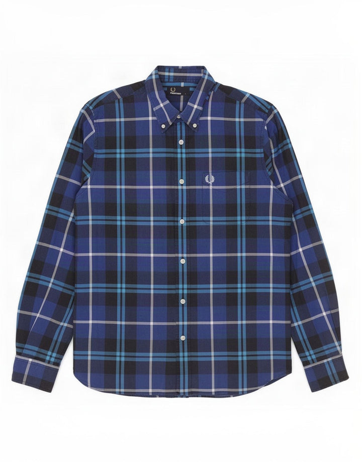 Camisa masculina Fred Perry grande algodão xadrez azul