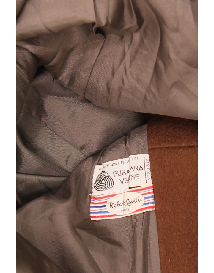 Sobretudo feminino vintage Reino Unido 14 lã virgem marrom médio