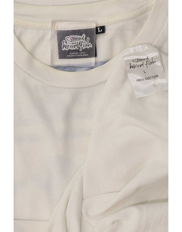 Camiseta gráfica masculina Weird Fish Top grande de algodão branco