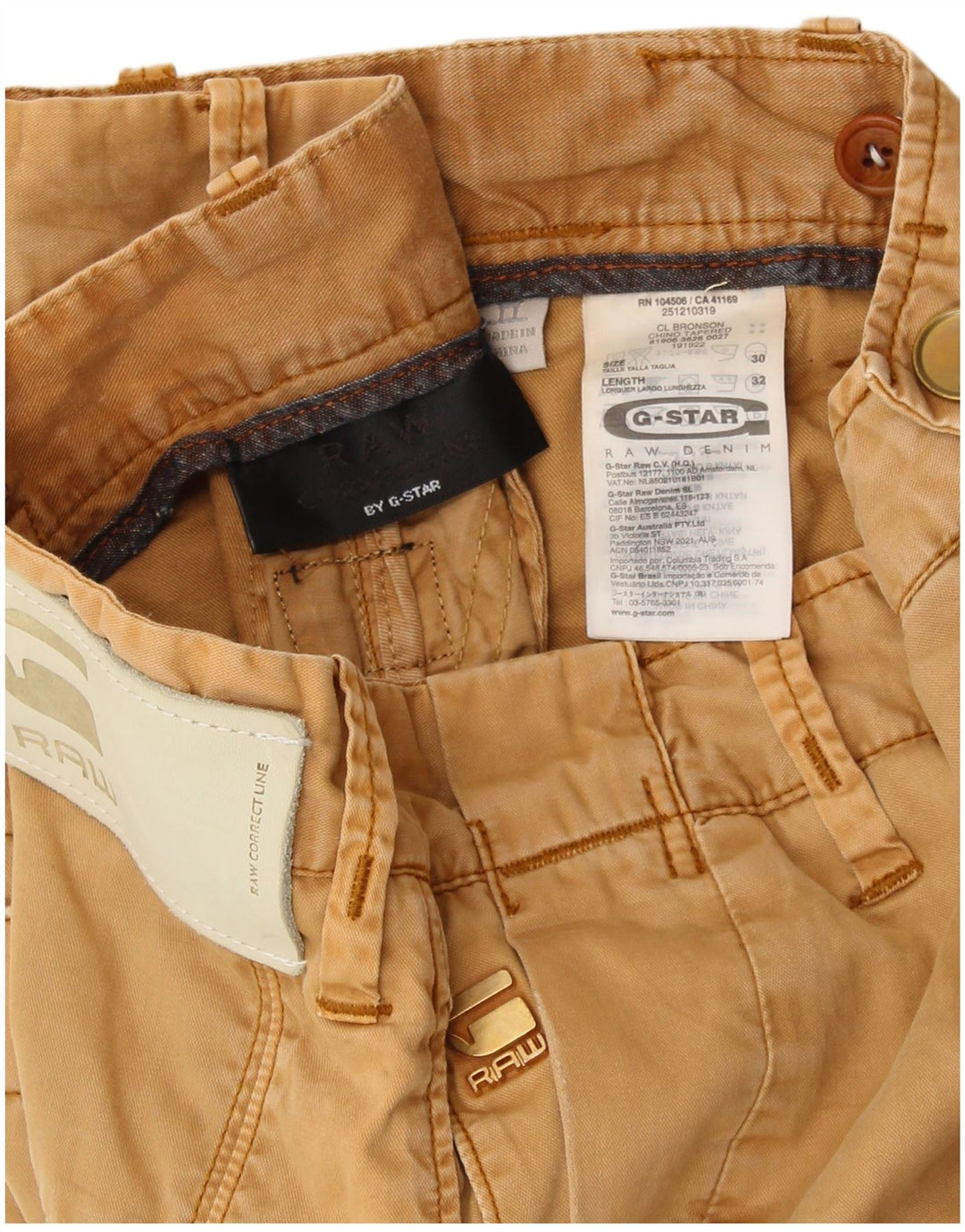 Calça Chino Masculina Reta G-STAR W30 L32 Algodão Amarelo