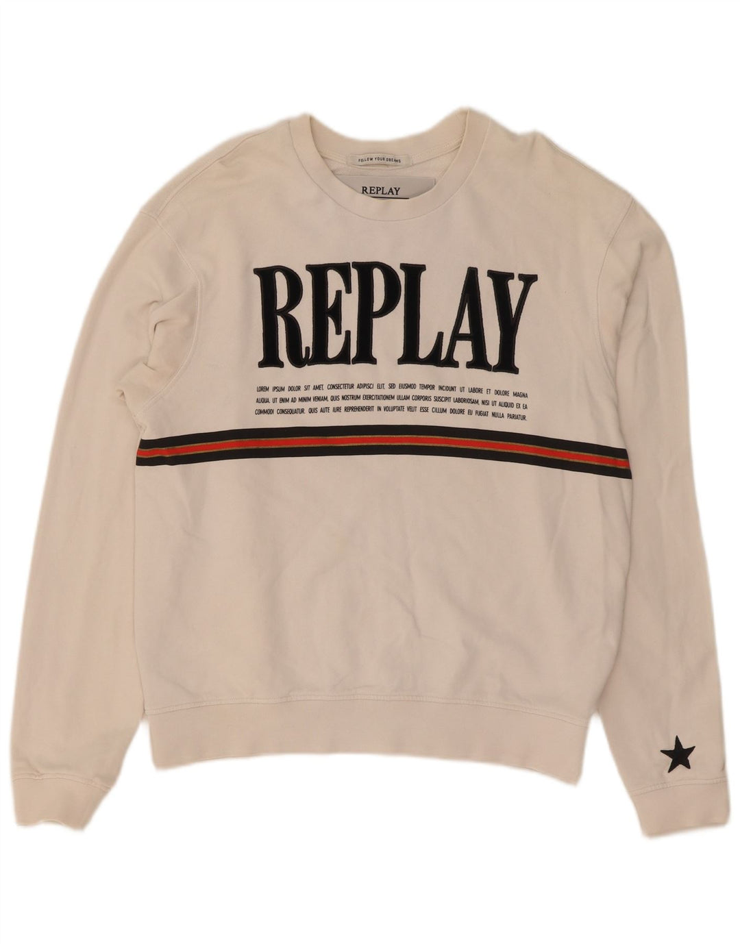 Replay feminino gráfico moletom jumper UK 14 médio algodão branco