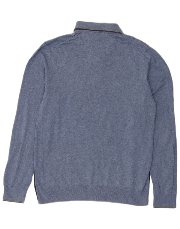 Suéter masculino Marks & Spencer com gola polo e algodão colorblock azul pequeno