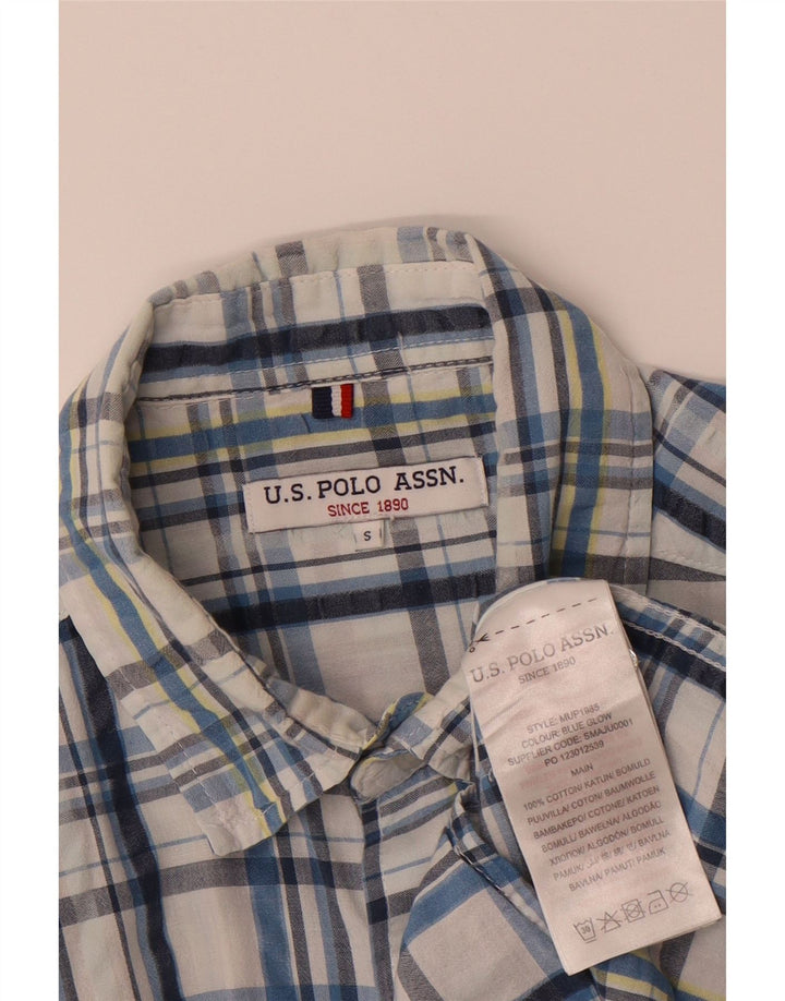 ASSN POLO DOS EUA. Camisa masculina pequena xadrez azul algodão