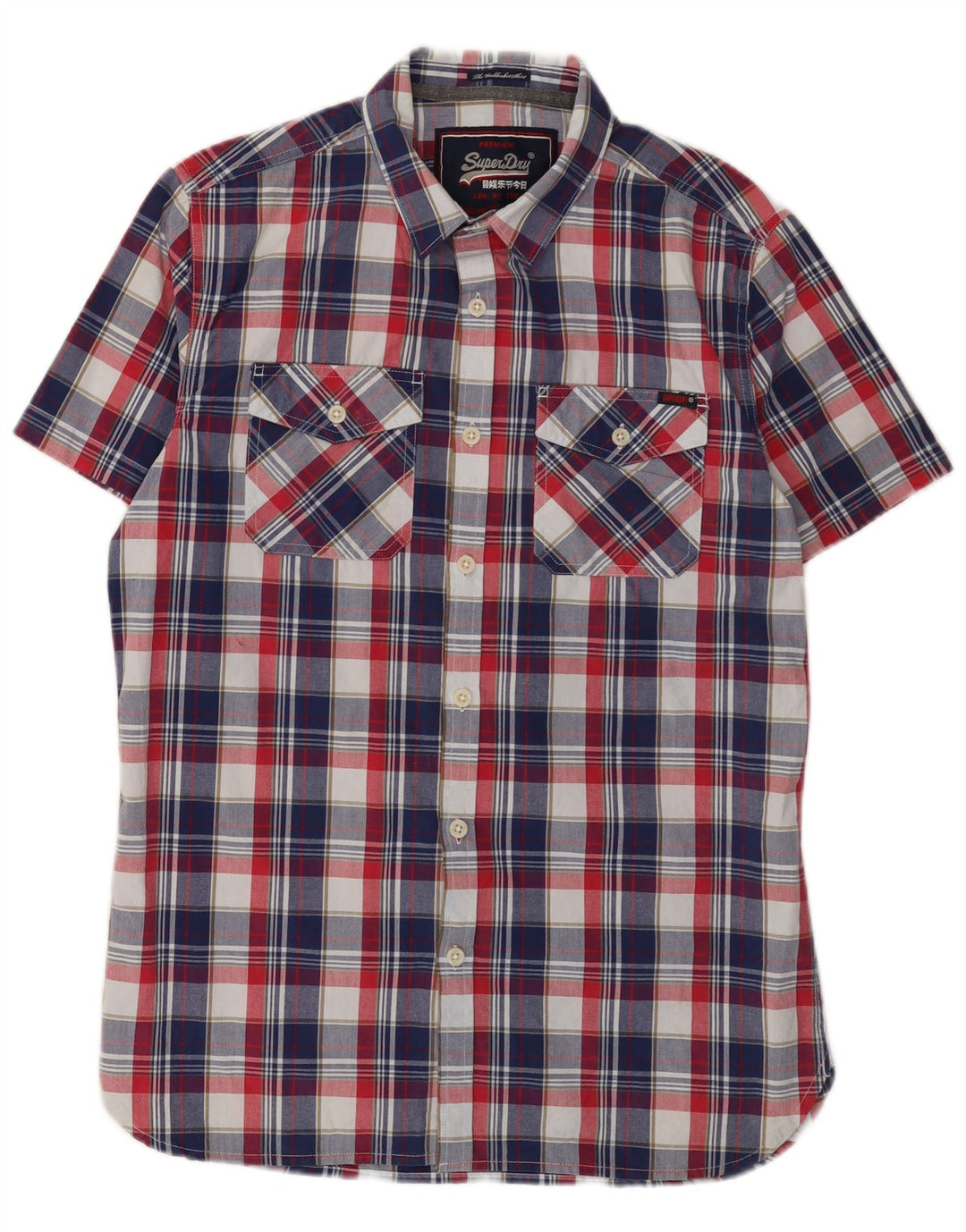 Camisa masculina de manga curta SUPERDRY grande algodão xadrez multicolorido