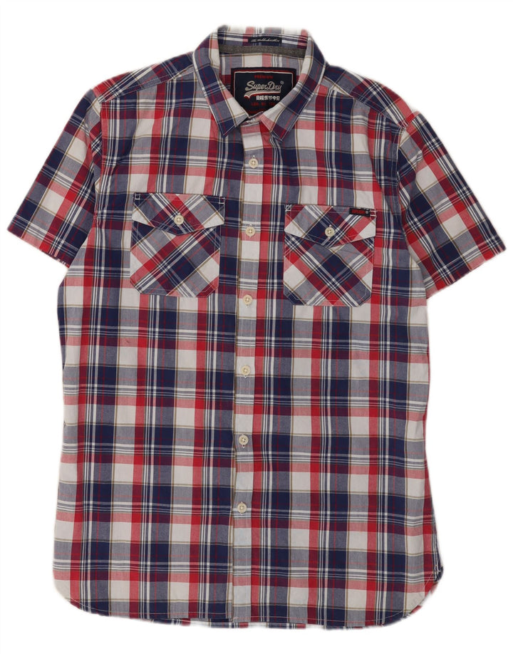 Camisa masculina de manga curta SUPERDRY grande algodão xadrez multicolorido