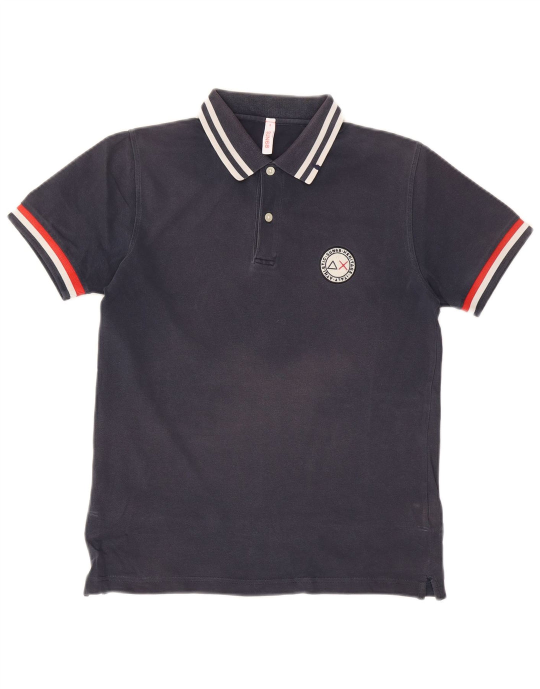 Camisa polo masculina Sun68 pequena listrada azul marinho de algodão