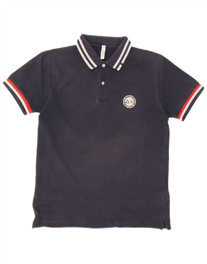 Camisa polo masculina Sun68 pequena listrada azul marinho de algodão