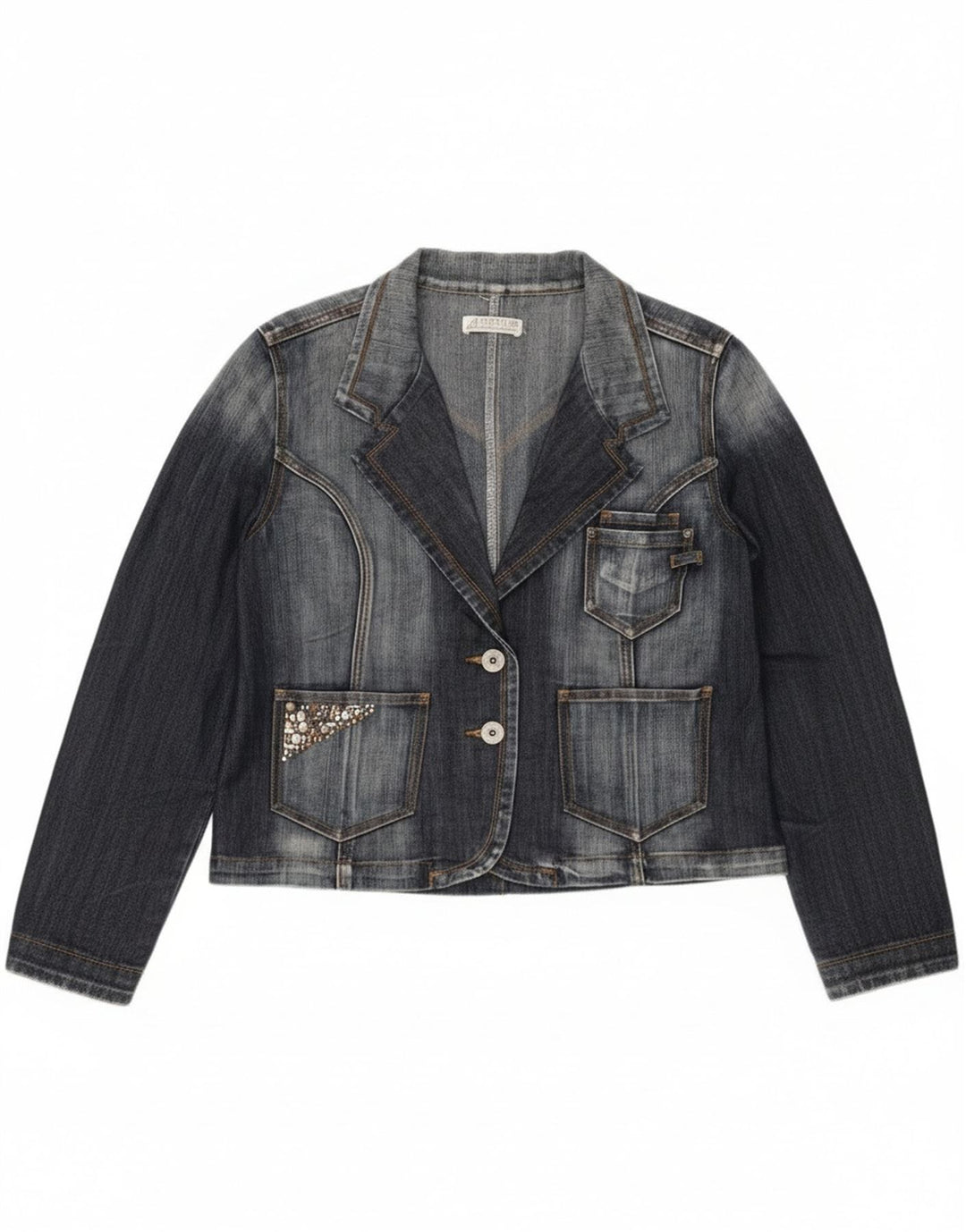Jaqueta blazer jeans vintage feminina com 2 botões Reino Unido 14 azul marinho médio