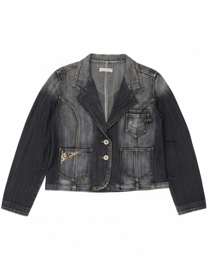 Jaqueta blazer jeans vintage feminina com 2 botões Reino Unido 14 azul marinho médio
