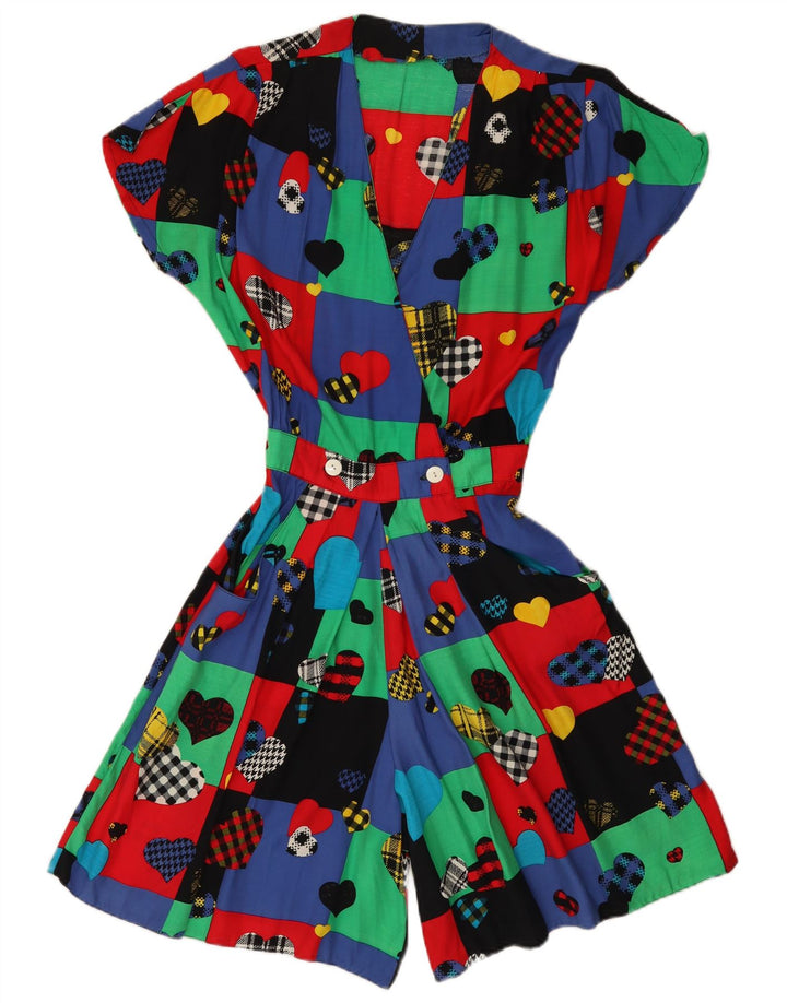 Macacão feminino vintage UK 12 médio multicolorido patchwork viscose coração